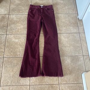 Maroon boot, cut wide, legged pants